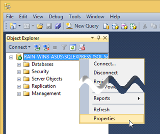 Solving SQL Server Connection Problem 10 Open Server Properties