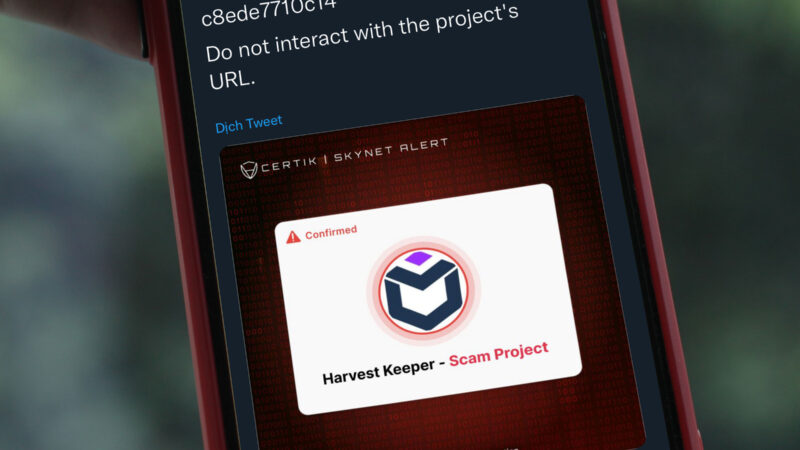 Ngày 19/3, CertiK gửi thông báo đến cộng đồng, xác nhận Harvest Keeper là dự án lừa đảo. Ảnh: Khương Nha