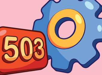A colorful illustration depicting a "503 status codes" error message. The numbers are shown on a bright red-orange rectangle, next to a large blue gear