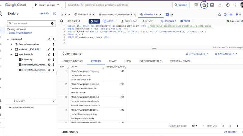 BigQuery complex SQL query in the internface