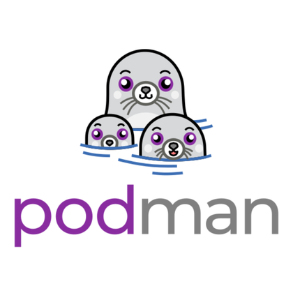 Podman logo with three seals.