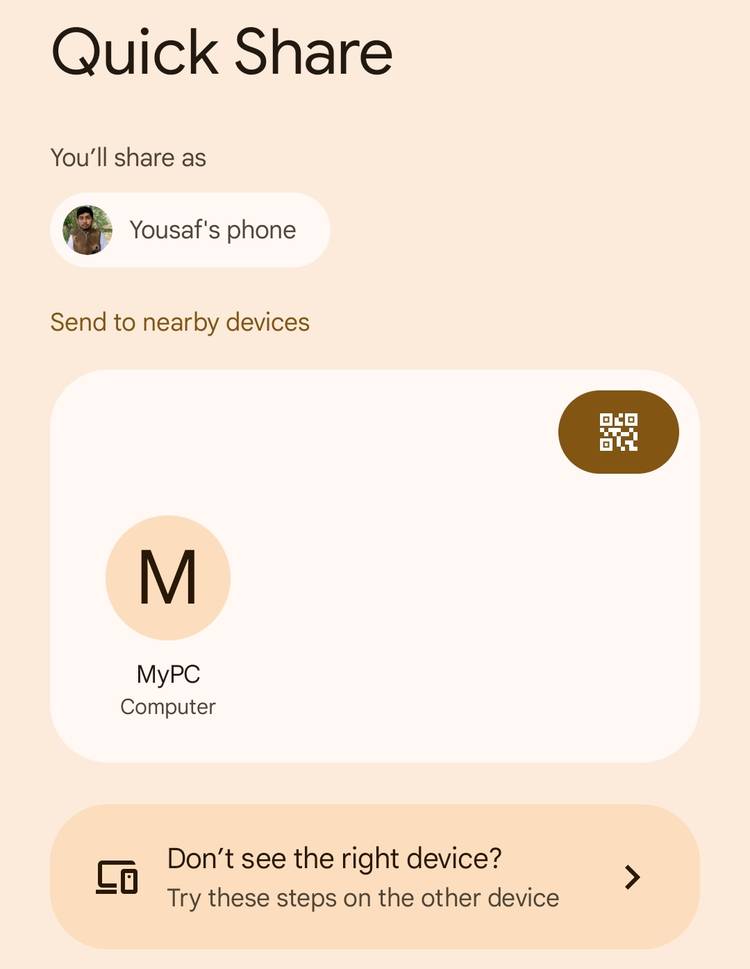 Sending files to Linux through Android quick share options