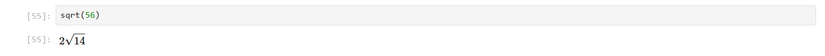 Sympy computation of the square root of 56, with 2 factored out.