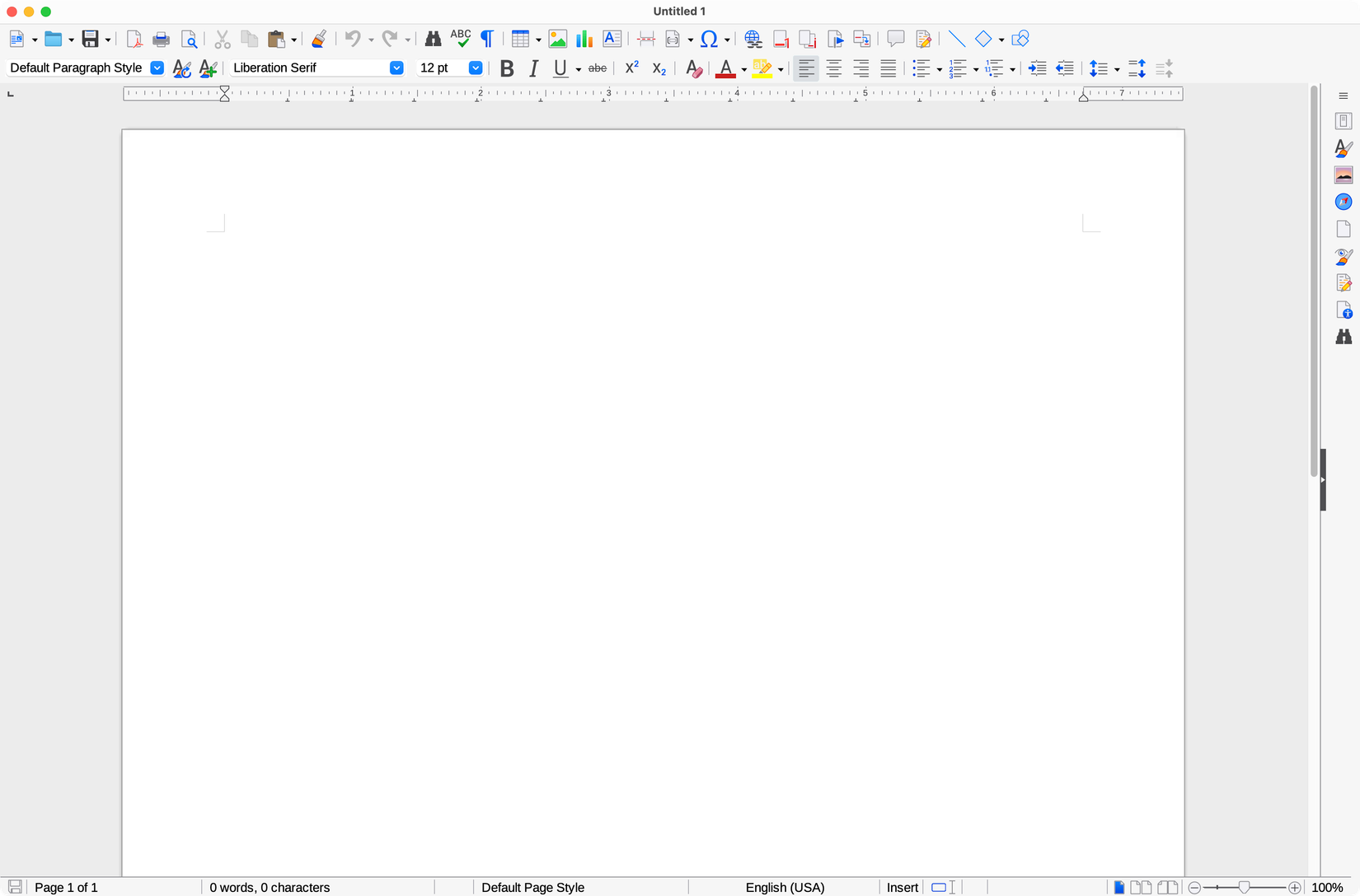 Open-source word processor LibreOffice Writer on a Mac.