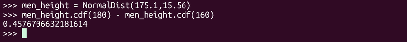 Normal distribution calculation of male heights using the python statistics module.