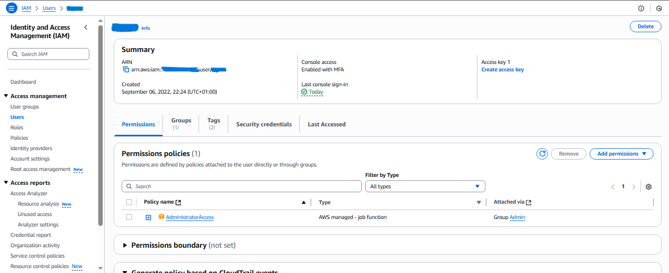Create Access Key Page