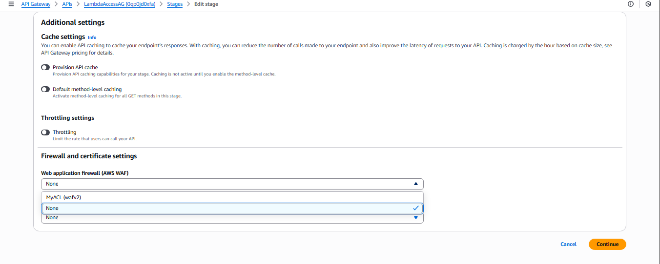 Edit API Gateway Stage