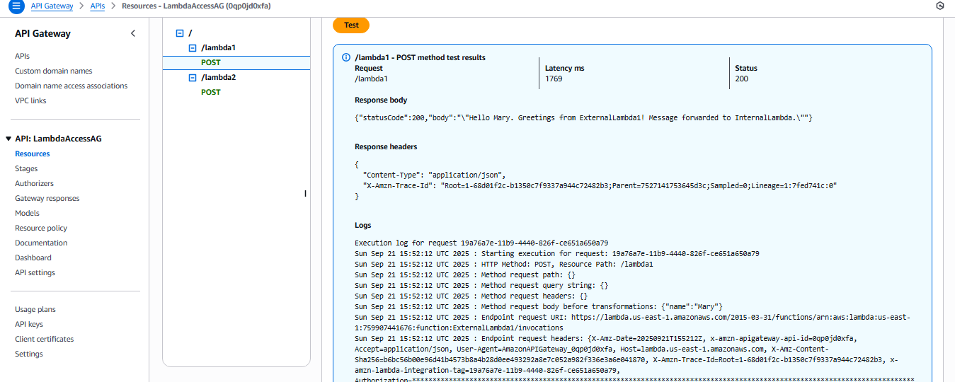 API Gateway Test Response