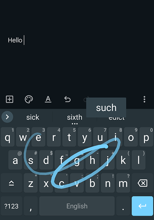 Glide typing on heliboard keyboard for Android