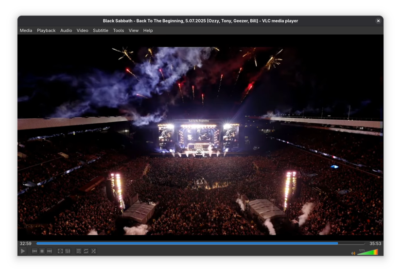VLC Media Player open with a video playing on Linux.