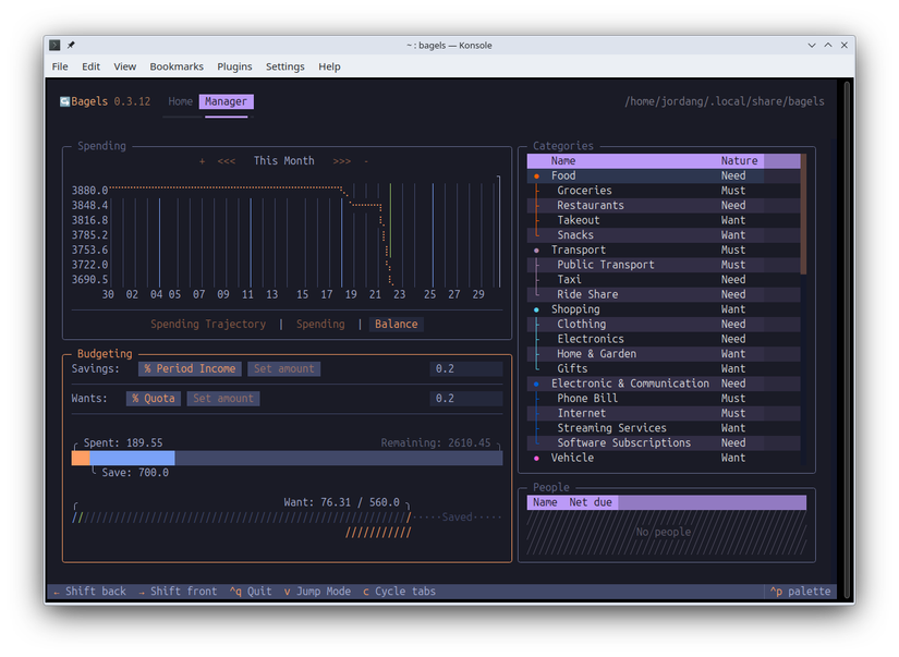The Bagels app in a Linux terminal.