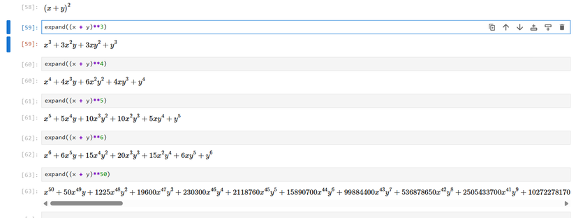 Expansion of a binomial in SymPy to create Pascal's triangle.