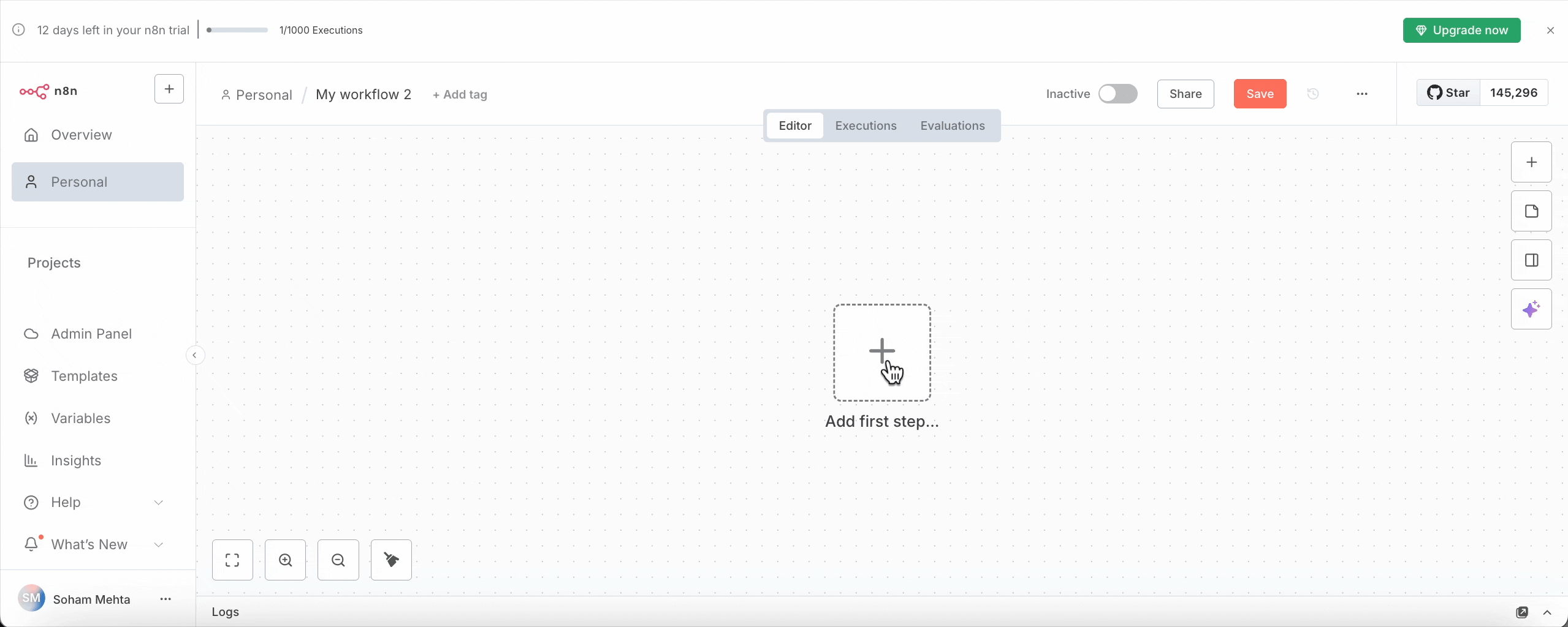 How to Build AI Workflows with n8n 5 n8n workflow where you click "On chat mesage" as starting node