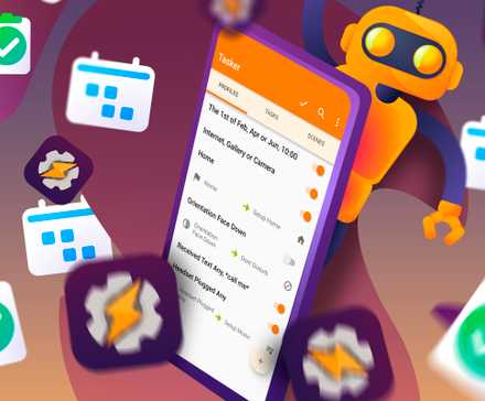 Illustration of a phone with task automation icons around it.